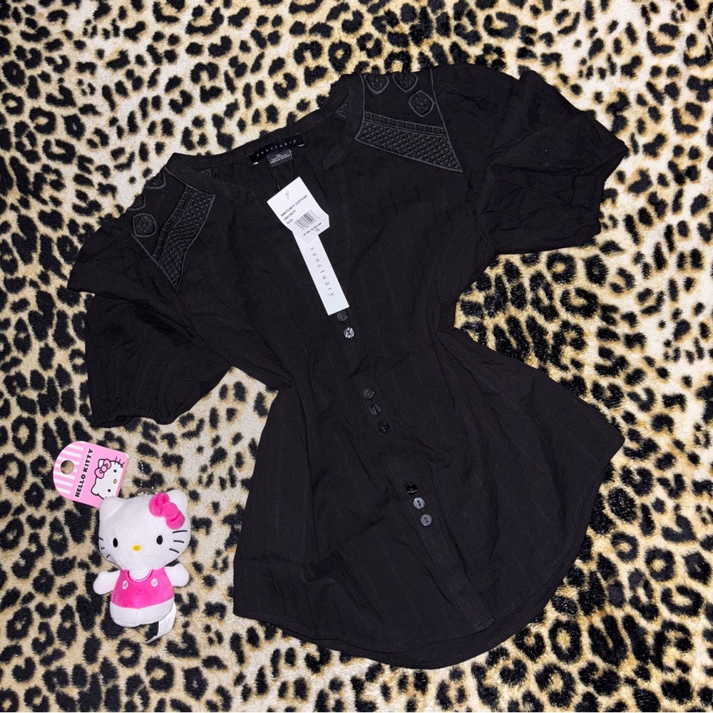 sanctuary black puff sleeve blouse nwt